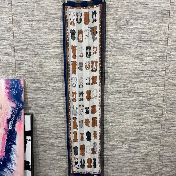 DogThemed Vintage Scarf With Cartoon Illustrations Of Various Breeds Bone Border - Picture 3 of 4